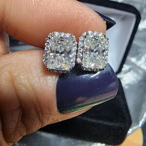 Elegant 2ct Moissanite Radiant Cut Halo Stud Earrings w/Paperwork